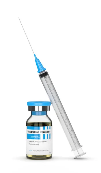 3d render of nandrolone decanoate vial with syringe — Stock Photo, Image