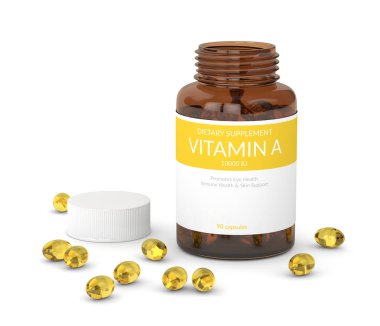 A vitamini kapsülleri şişe ile 3D render 