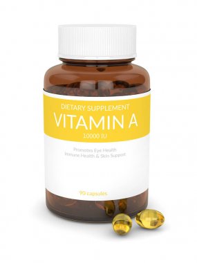 A vitamini şişe kapsül ile 3D render