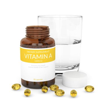 A vitamini kapsülleri şişe ile 3D render 