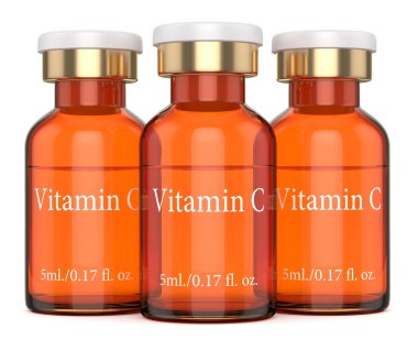 3 boyutlu C vitamini şişesi kapaklı.