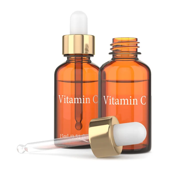 3d render of vitamin C bottles with dropper — Stock Photo, Image