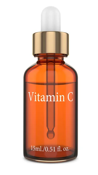 Renderização 3d de garrafa de vitamina C com conta-gotas — Fotografia de Stock