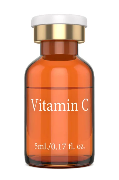 Renderização 3d de frasco de vidro de vitamina C com tampa flip off — Fotografia de Stock