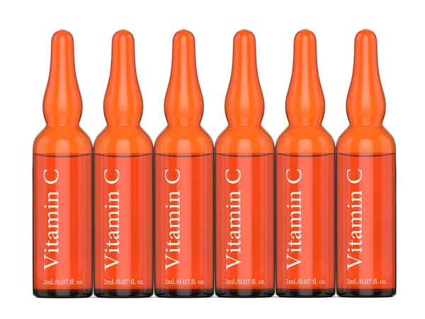 Renderização 3d de ampolas de vitamina C sobre branco — Fotografia de Stock