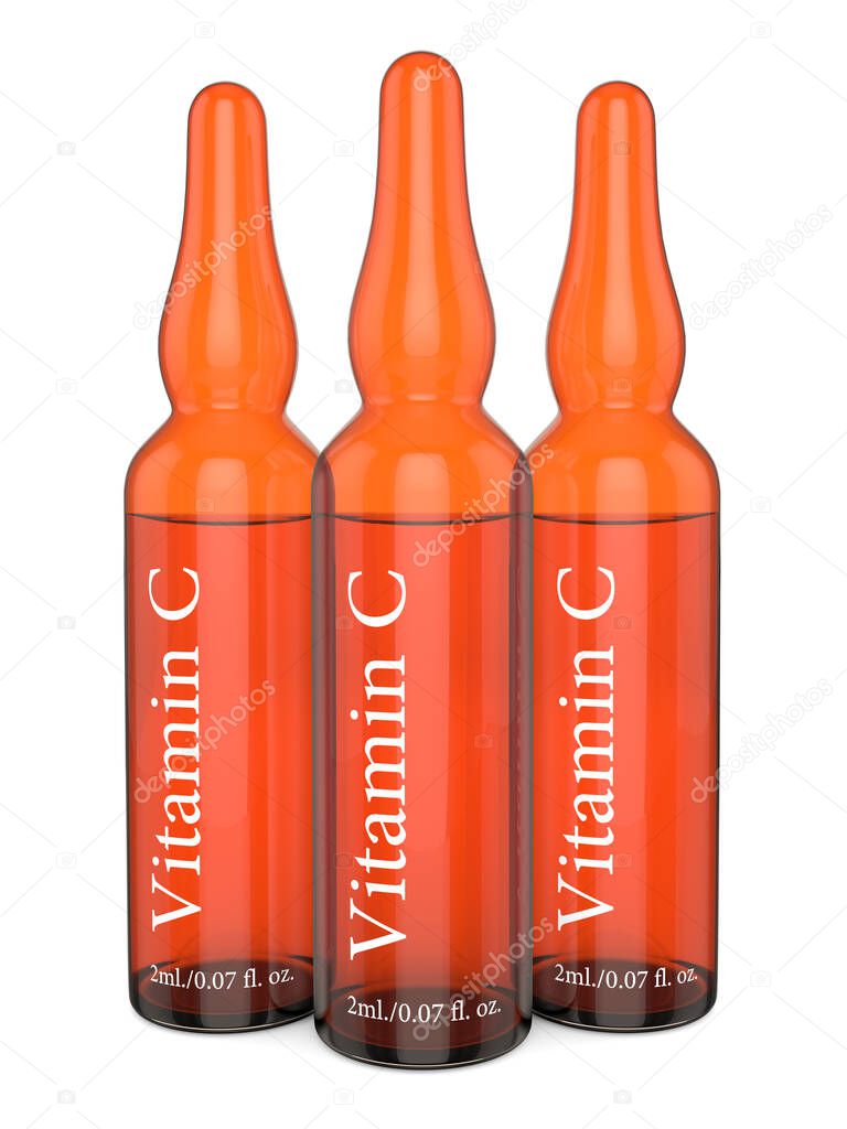 3d render of vitamin C ampoules over white