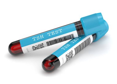 Tsh testinin 3 boyutlu görüntüsü beyaz üzerine kan tüpleri