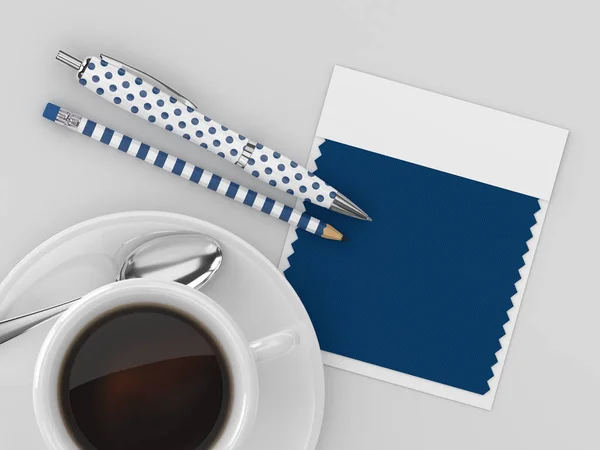 3d återgivning av brevpapper med blå textil färg fläck — Stockfoto