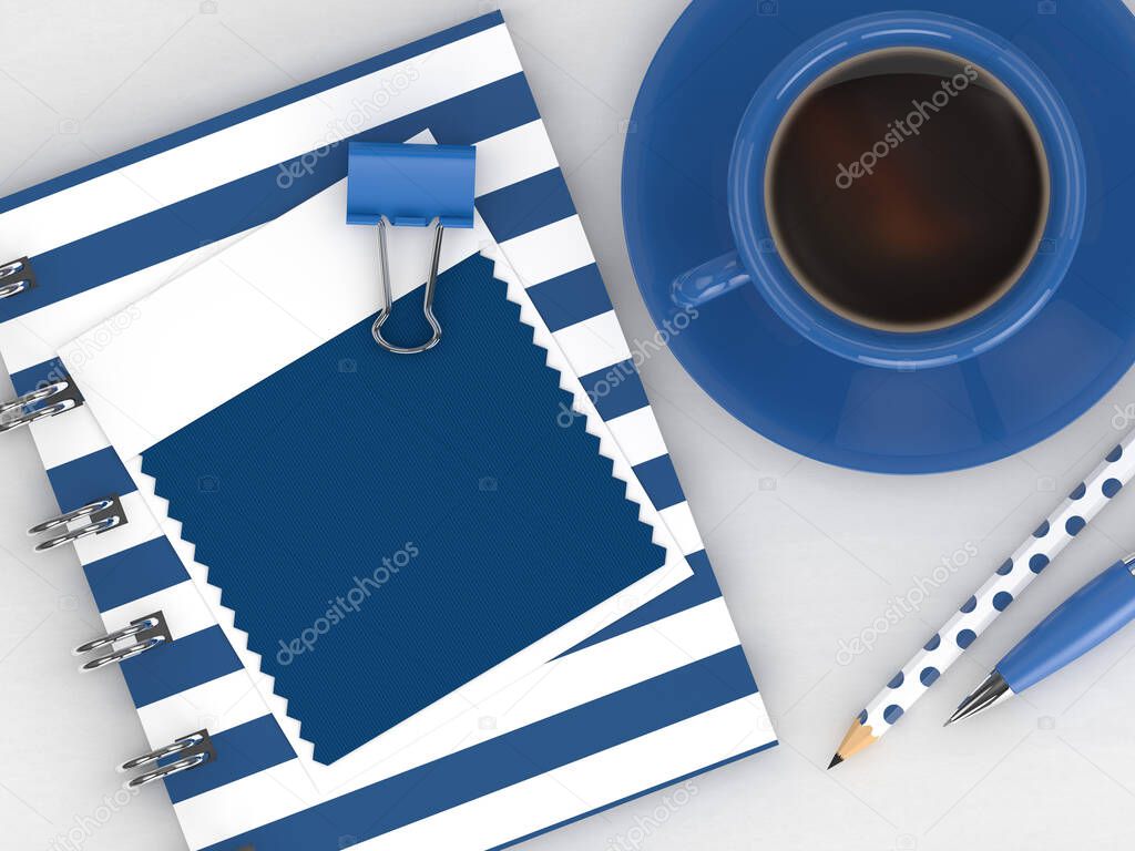 3d render of stationery with  textile color swatch