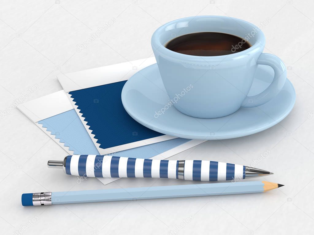 3d render of stationery with textile color swatch