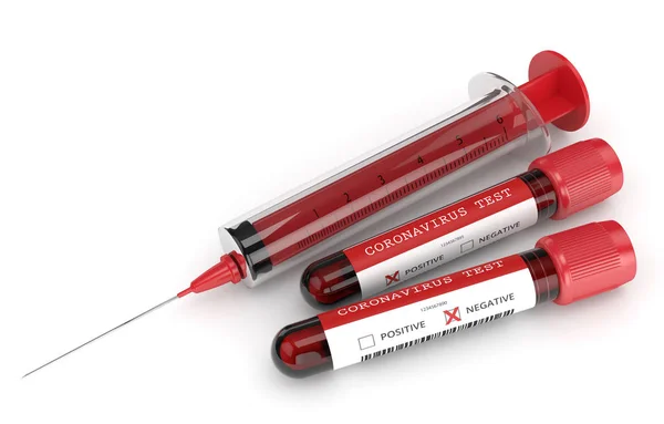 Renderizado Muestras Sangre Coronavirus 2019 Ncov Con Jeringa Lugar Para — Foto de Stock