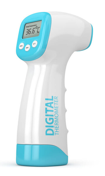 3d render of digital infrared no touch thermometer over white background