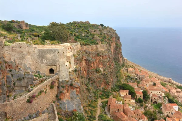 Paisaje Ciudad Monemvasia Con Ruinas Cima Montaña Grecia — Foto de Stock