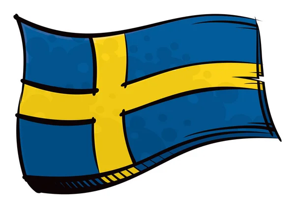 Painted Sweden Flag Waving Wind — 스톡 벡터