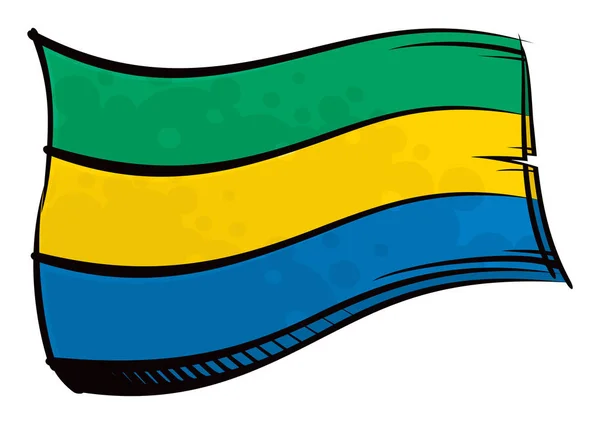 Målade Gabon Flagga Vinka Vinden — Stock vektor