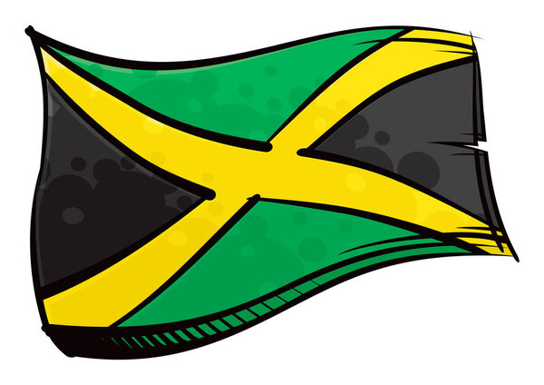 Painted Jamaica flag waving in wind