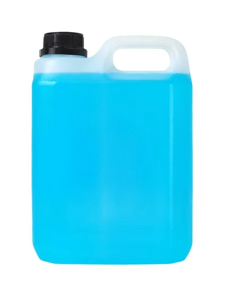 Plastic can with blue liquid — Stock Photo, Image