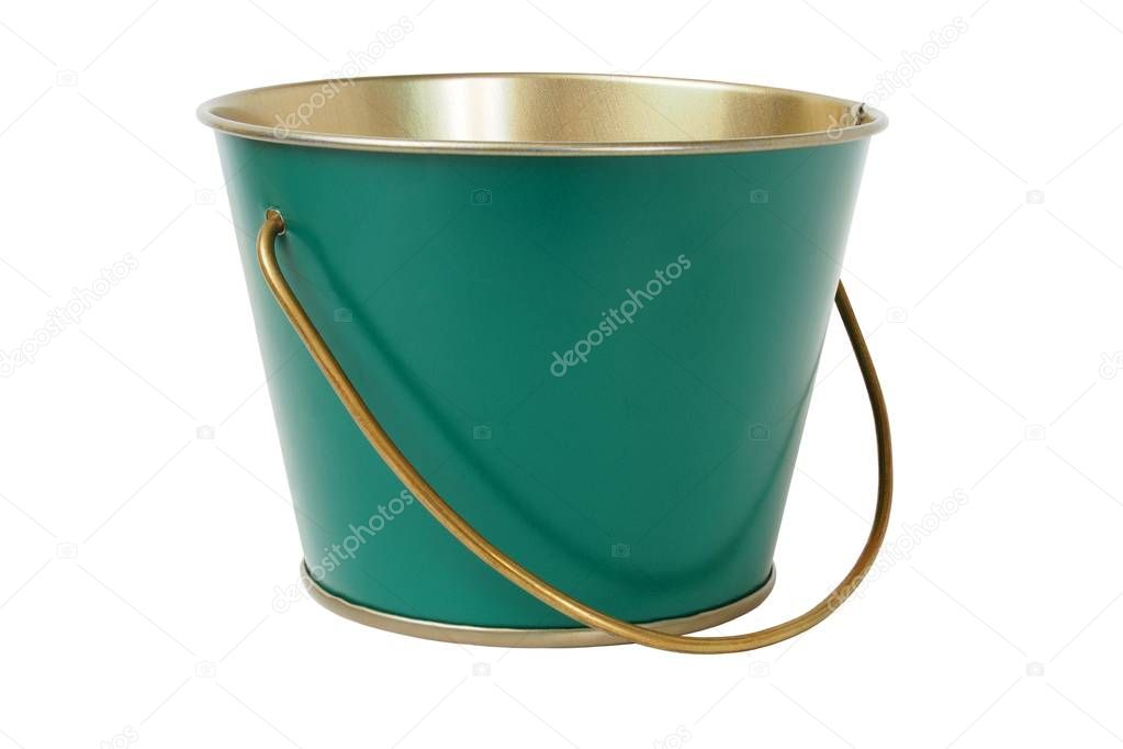 Green bucket on white