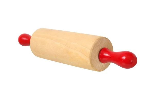 Rolling Pin Avec Poignées Rouges Sur Fond Blanc — Photo