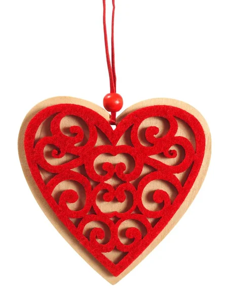 Red wooden heart on white — Stock Photo, Image