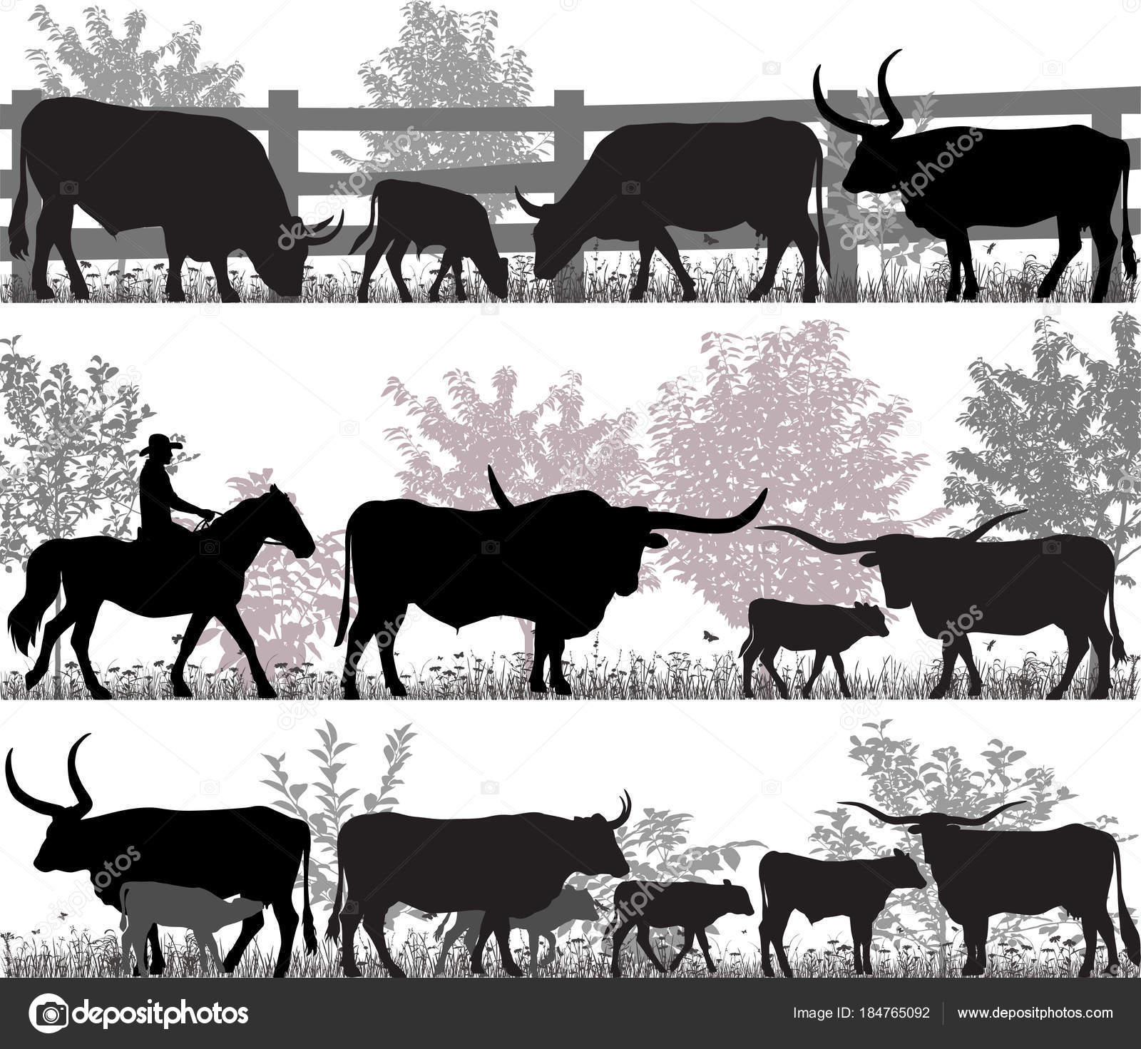 Siluetas Raza Bovina Texas Longhorn vector, gráfico vectorial © 160377