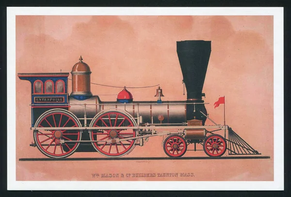 Litografia velha locomotiva — Fotografia de Stock