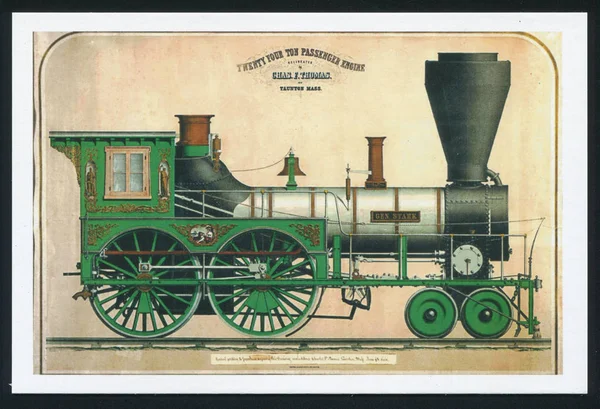 Postkaart lithografie locomotief — Stockfoto