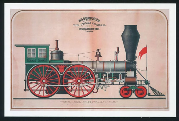 Ταχυδρομική κάρτα λιθογραφία ατμομηχανή — Φωτογραφία Αρχείου