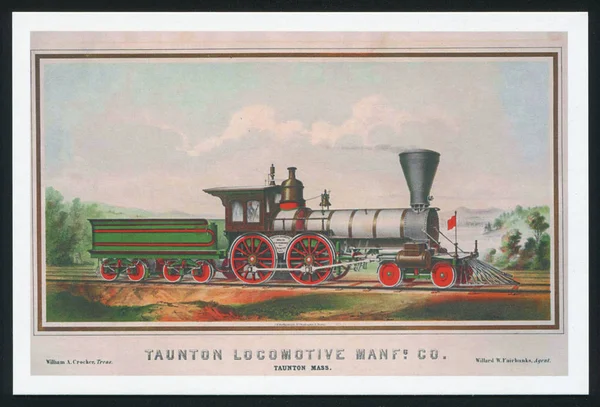 Cartão postal locomotivo litográfico — Fotografia de Stock