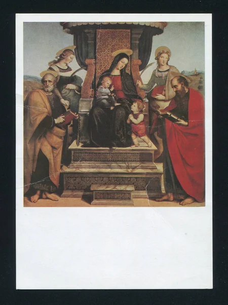 Παναγία και βρέφος σε θρόνο με Αγίους — Φωτογραφία Αρχείου