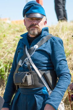 RUSSIA KALININGRAD, 30 Haziran 2019: Friedland Savaşı 'nın tarihi canlandırması, Napolyon Savaşları Kaliningrad bölgesi, Rusya.