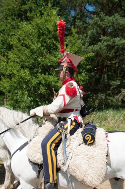 RUSSIA KALININGRAD, 30 Haziran 2019: Friedland Savaşı 'nın tarihi canlandırması, Napolyon Savaşları Kaliningrad bölgesi, Rusya.