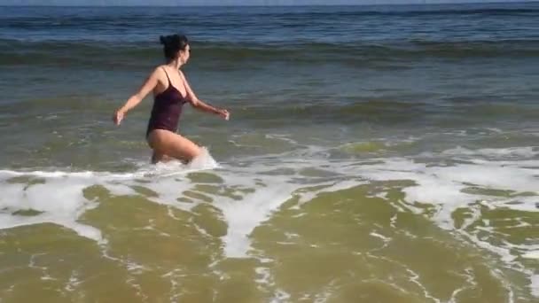 Mulheres Com Filha Desfrutando Oceano Atlântico — Vídeo de Stock