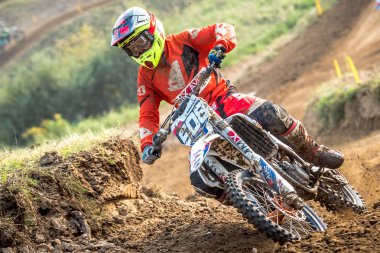 Gdansk, Polonya - 10 Eylül: sürücü üzerinde Lehçe Motocross Şampiyonası Polonya, Gdansk 10 Septemeber 2016