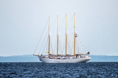 Trzebiez, Polonya - 08 Ağustos 2017 - yelkenli gemi Santa Maria Manuela uzun boylu Gemi Yarışları 2017 yılında 05-08 Ağustos, Stettin Polonya final sonra tam denize yelken