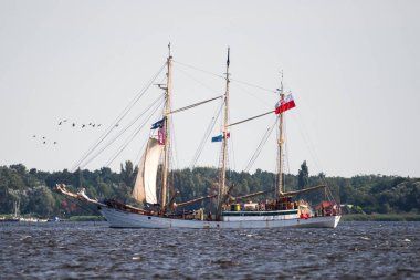 Trzebiez, Polonya - 08 Ağustos 2017 - yelkenli gemi Zawisza Czarny uzun boylu Gemi Yarışları 2017 yılında 05-08 Ağustos, Stettin Polonya final sonra tam denize yelken