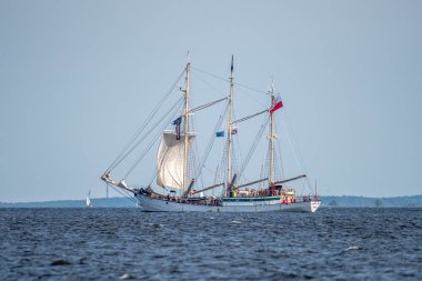 Trzebiez, Polonya - 08 Ağustos 2017 - yelkenli gemi Zawisza Czarny uzun boylu Gemi Yarışları 2017 yılında 05-08 Ağustos, Stettin Polonya final sonra tam denize yelken