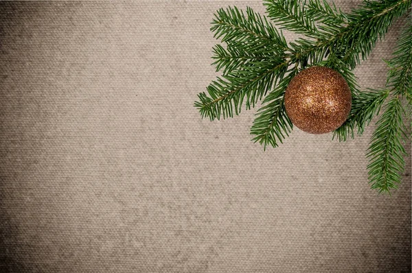 绿枝与圣诞球上画布背景 — 图库照片