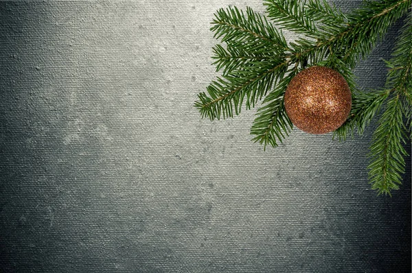 Branche verte avec boule de Noël sur fond de toile — Photo