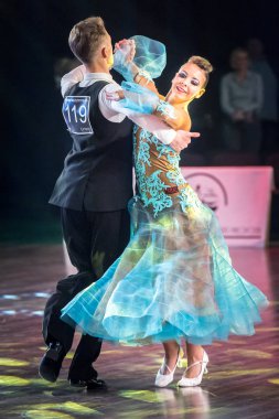 Krakow, Polonya - 09 Aralık 2017 - Wieczysty Kupası dans yarışması. Ulusal balo salonu dans turnuva Wieczysty Kupası Krakow