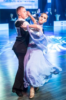 Krakow, Polonya - 09 Aralık 2017 - Wieczysty Kupası dans yarışması. Ulusal balo salonu dans turnuva Wieczysty Kupası Krakow