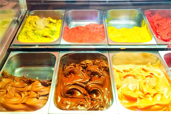 Many boxes of ice cream gelato — Stock Photo, Image