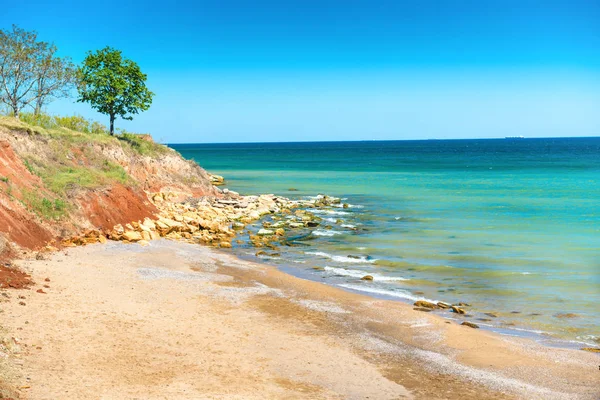 Côte avec rocher, surf et mer — Photo