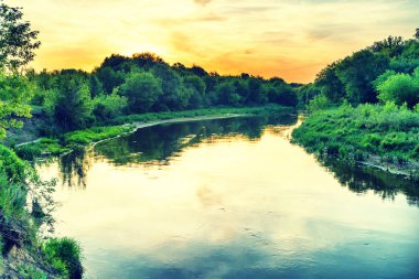 Yeşil ağaçlarıyla çevrili büyük nehir
