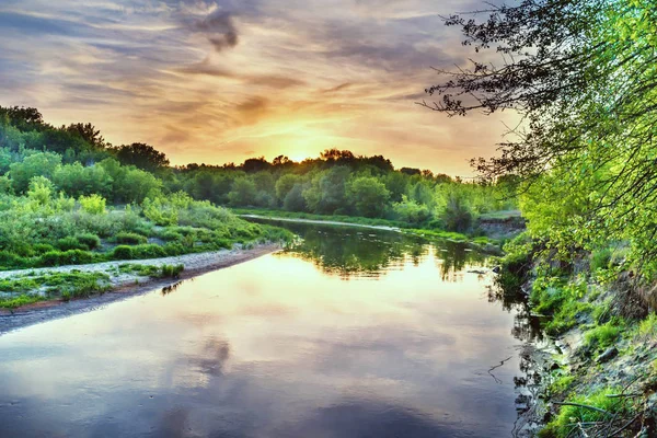 Большая река в окружении зеленых деревьев — стоковое фото
