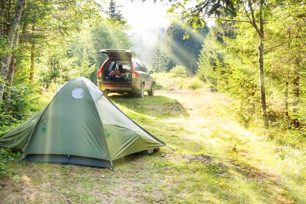 Acampamento acolhedor com tendas — Fotografia de Stock