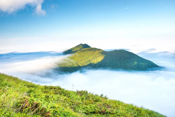 Grönt berg i moln — Stockfoto
