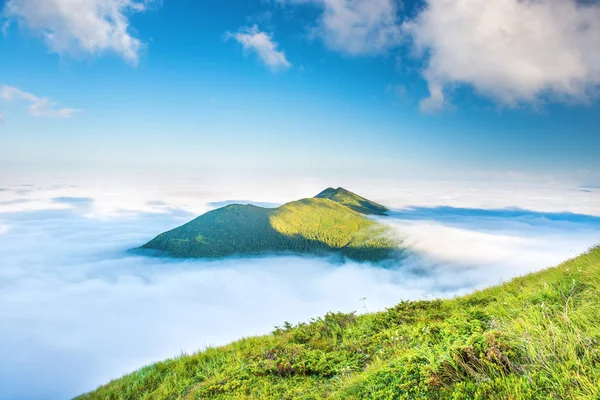 Montagne verte dans les nuages — Photo