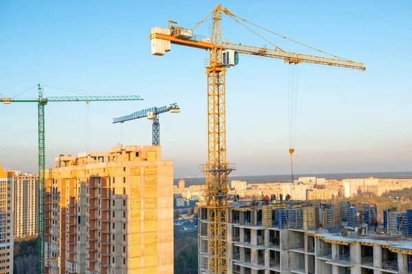 Construção Com Gruas Canteiro Obras Industriais — Fotografia de Stock