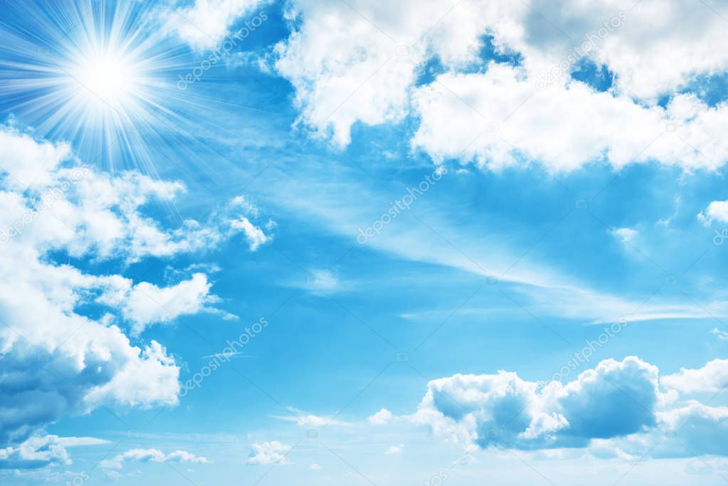 White clouds and blue sky, nature background